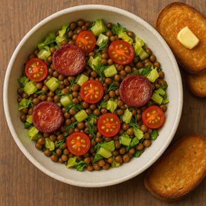 Warm Lentil Salad with Saucisson